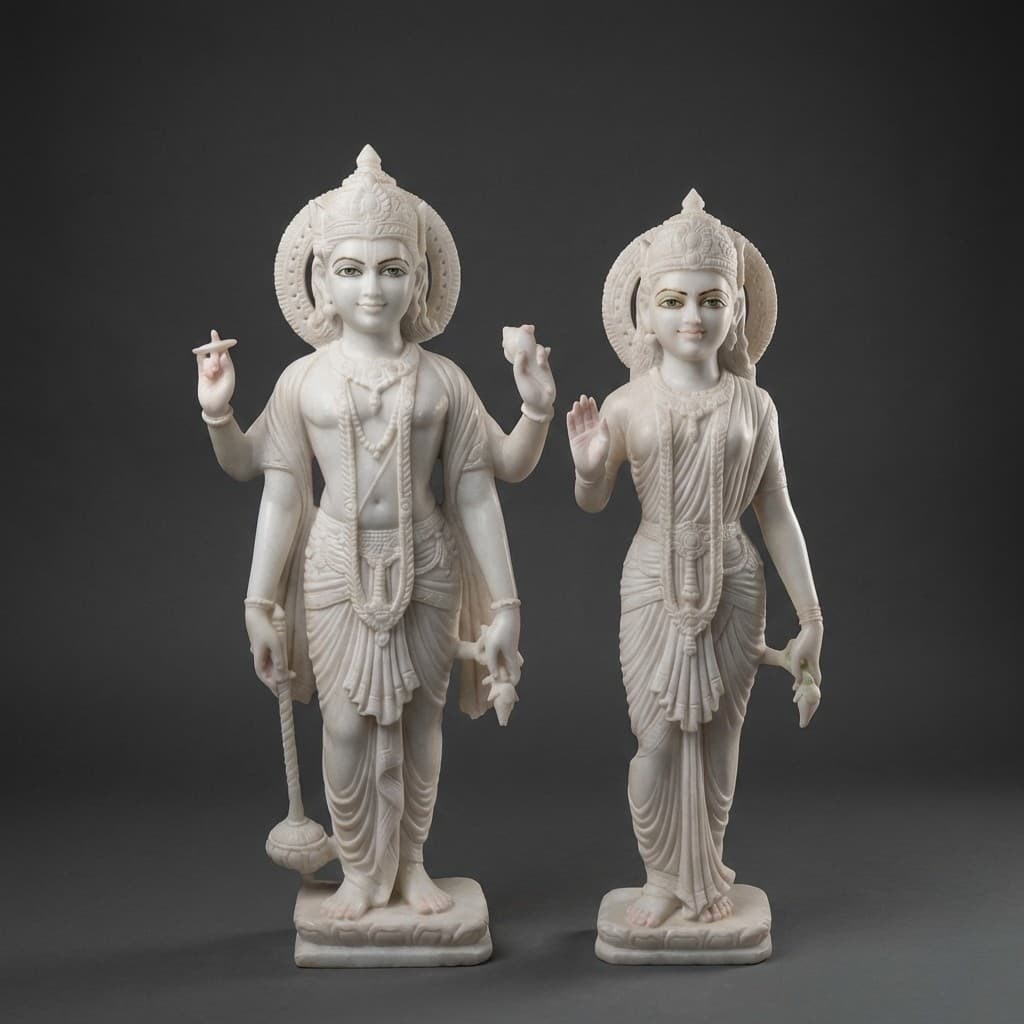 Hand-Carved Laxmi Narayan Divine Stone Statue - hero-light