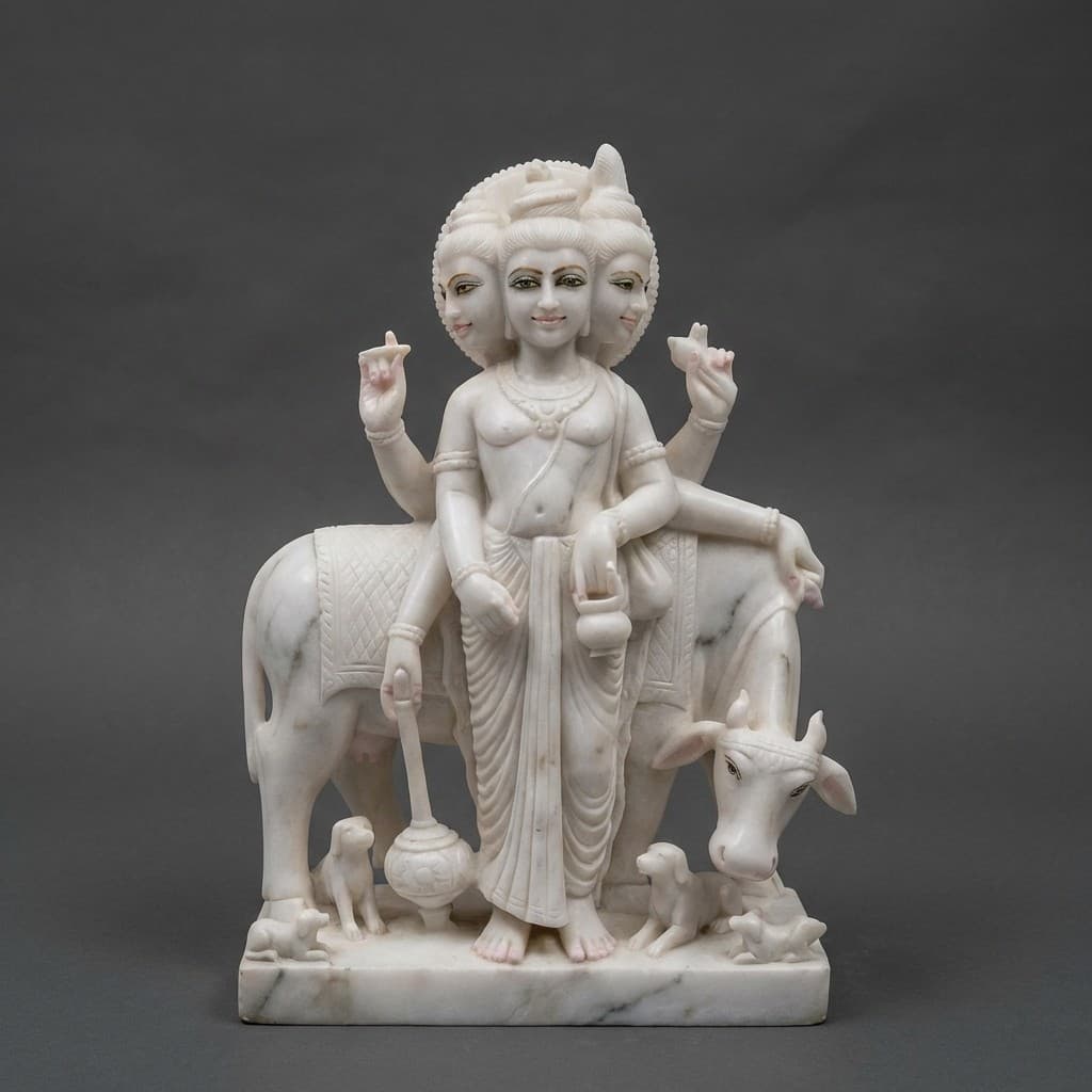 Hand-Carved Lord Dattatreya Stone Statue - Exquisite Artisan Deity Sculpture - hero-light