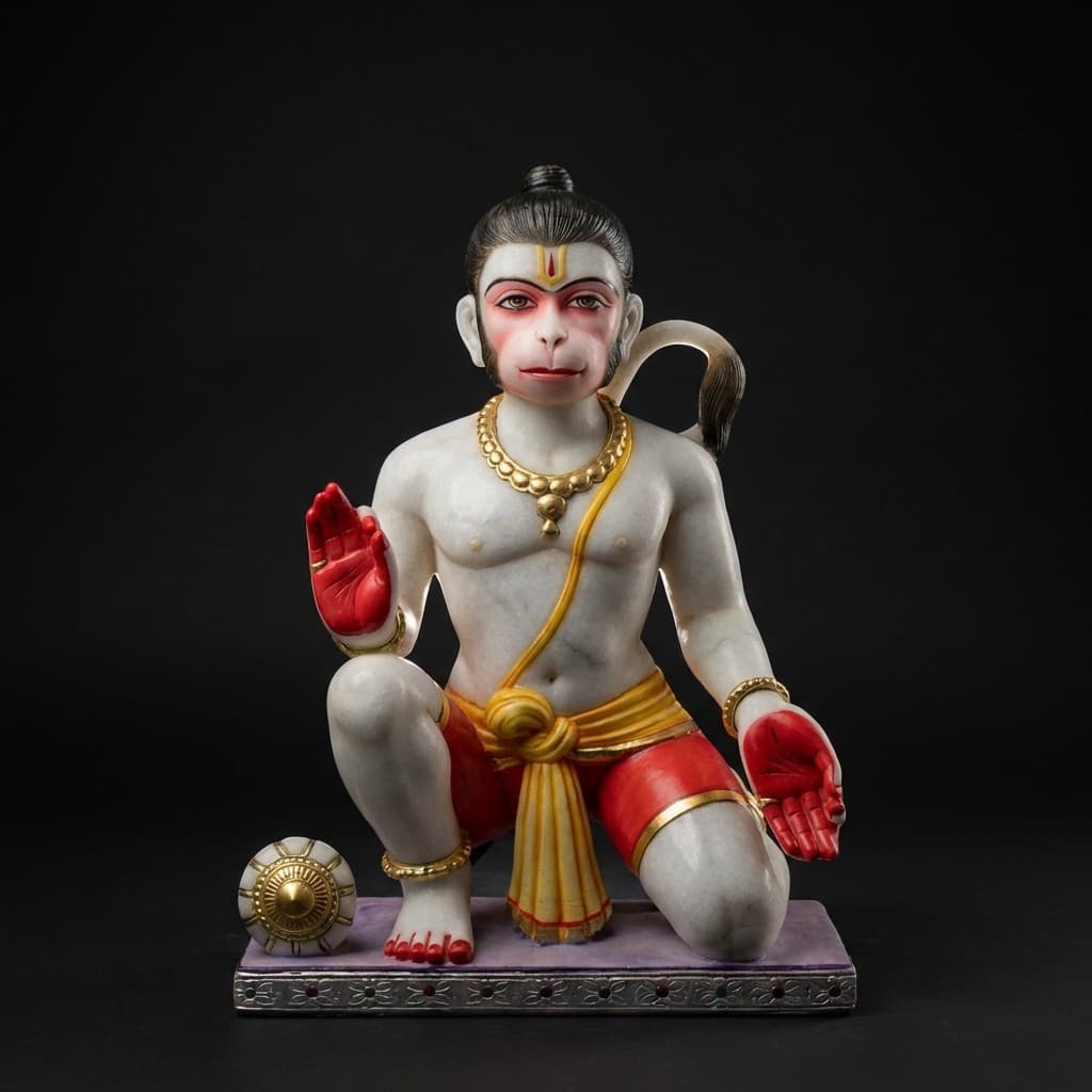 Exquisite Hand-Carved Hanuman Stone Statue in Devotional Chowki Posture - hero-light