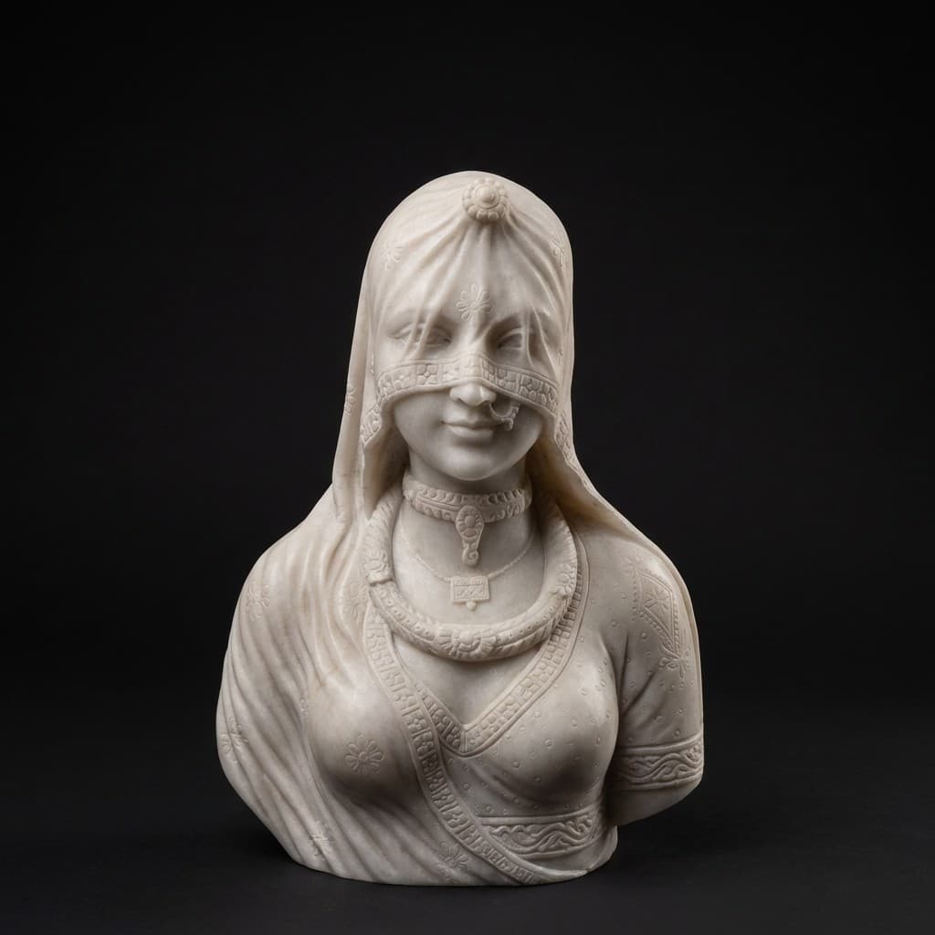 Exquisite Hand-Carved Bani Thani Stone Bust Sculpture - hero-light