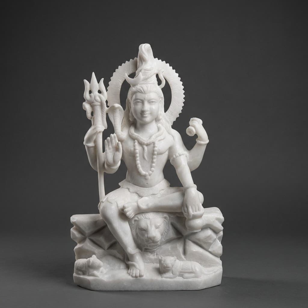 Artisan Hand-Carved Lord Shiva Blessing Stone Statue - hero-light