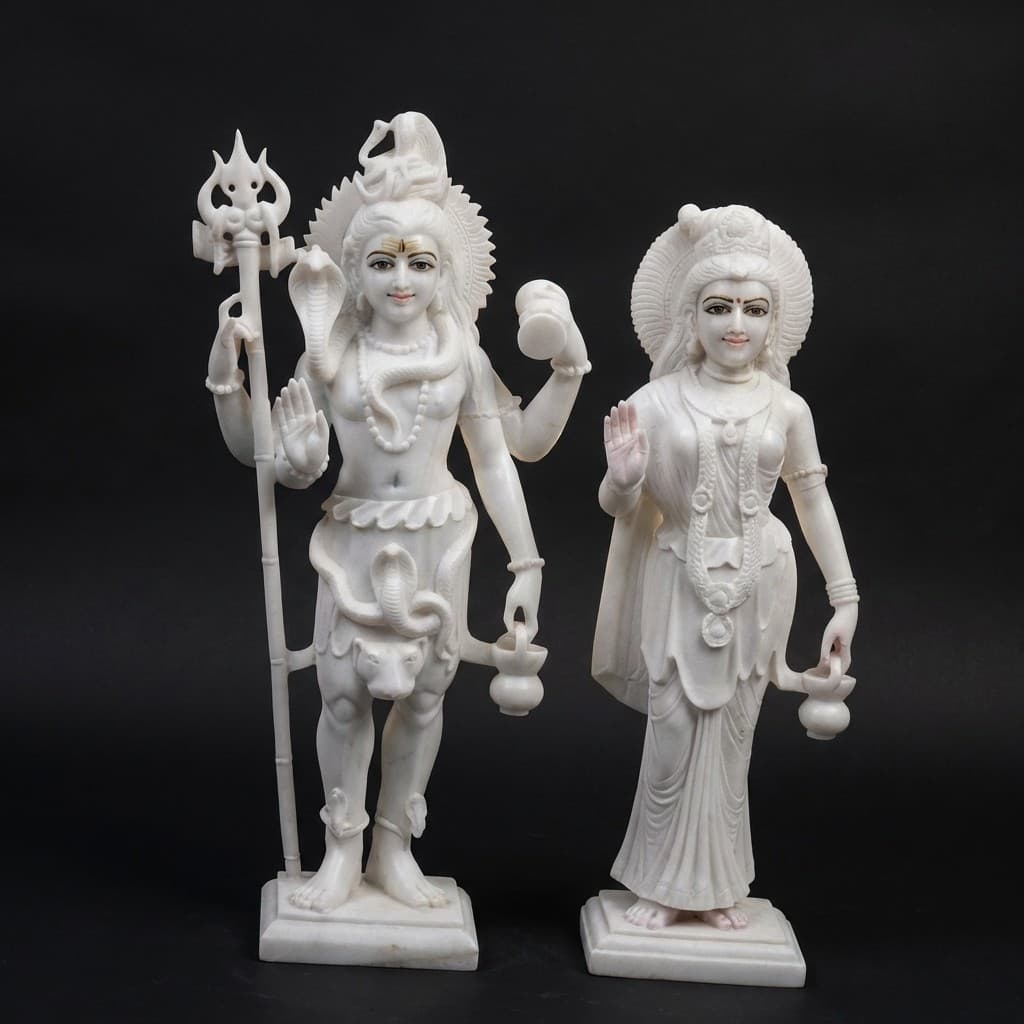 Exquisite Shiv Parvati Hand-Carved Stone Statue - hero-light