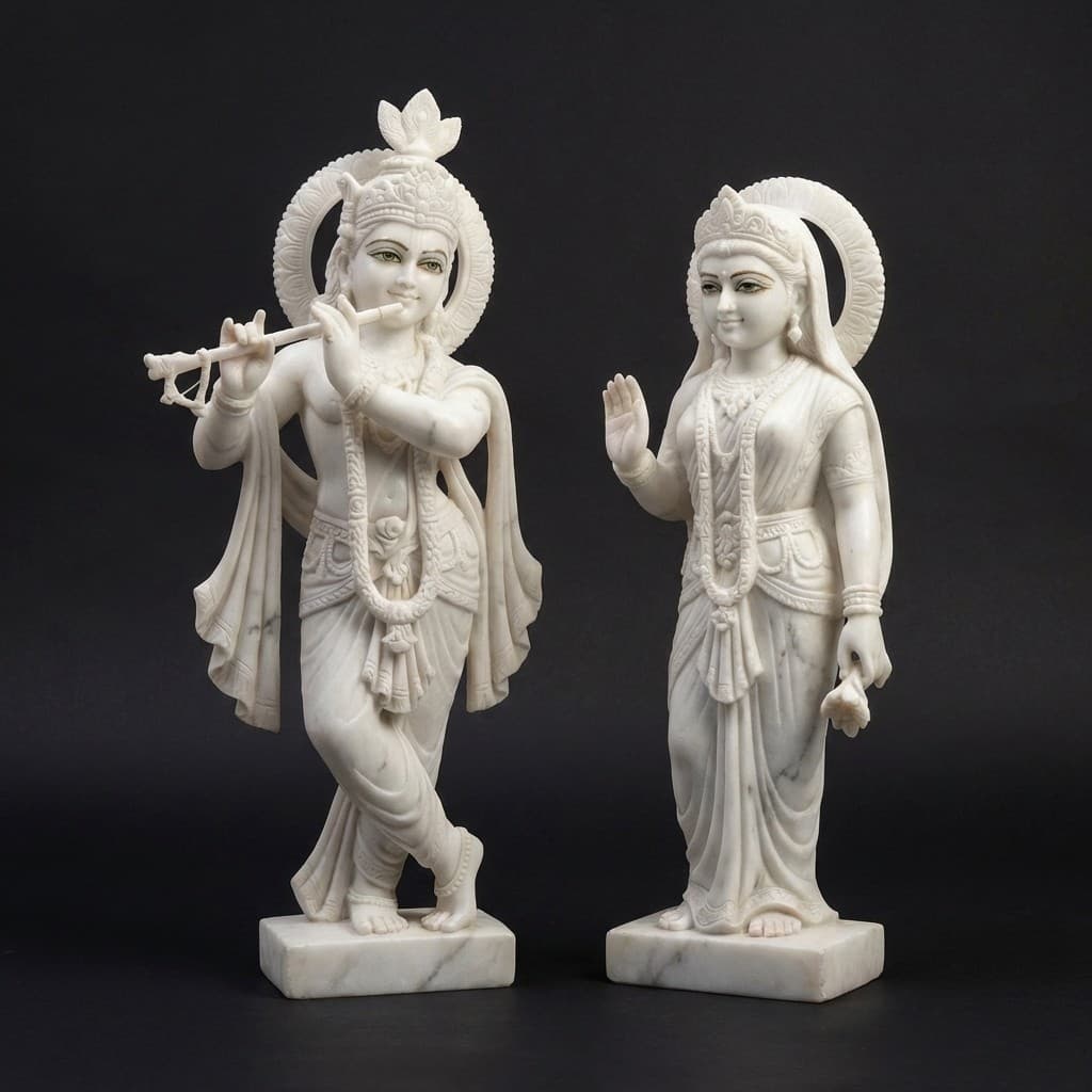 Hand-Carved Divine Radha Krishna Stone Statue - Artisan Religious Sculpture - hero-light