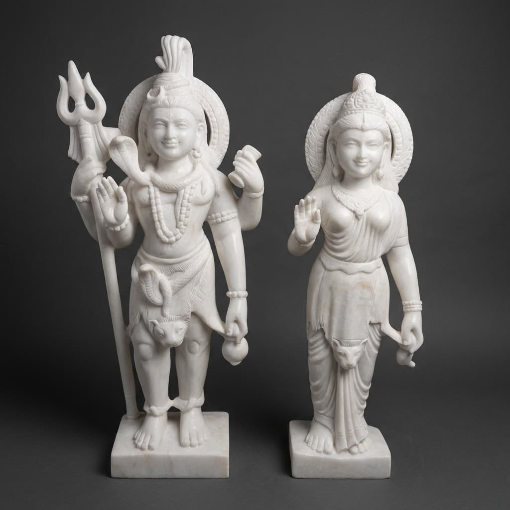 Exquisite Hand-Carved Standing Shiv Parvati Artisan Stone Statue - hero-light