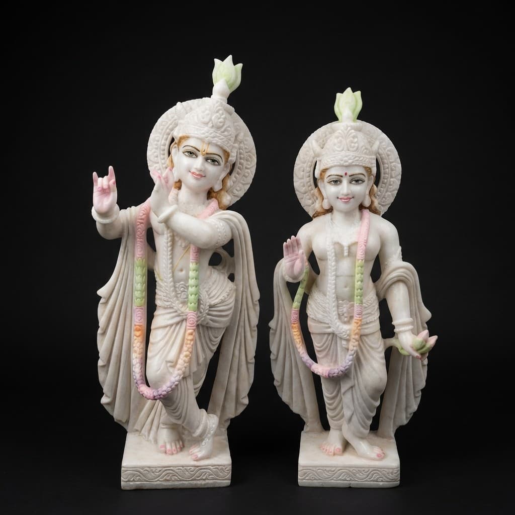 Artisan Hand-Carved Radha Krishna Stone Statue for Home Temple - hero-light