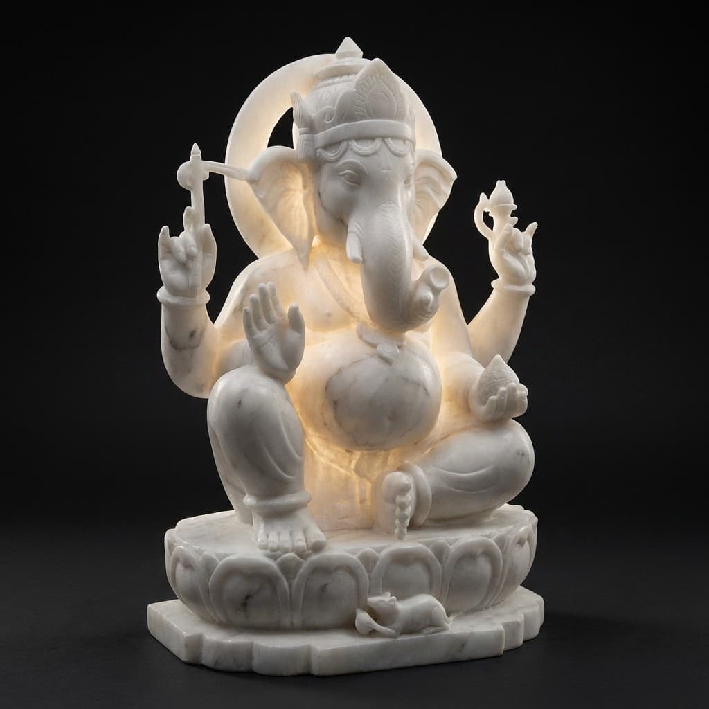 Artisan Hand-Carved Seated Ganesha Stone Statue - hero-light