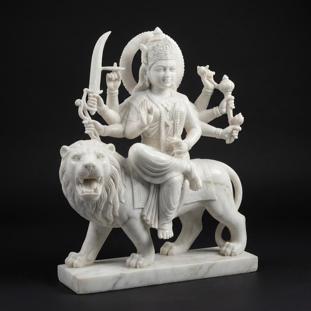 Exquisite Hand-Carved Amba Mata Goddess Stone Statue - hero-light