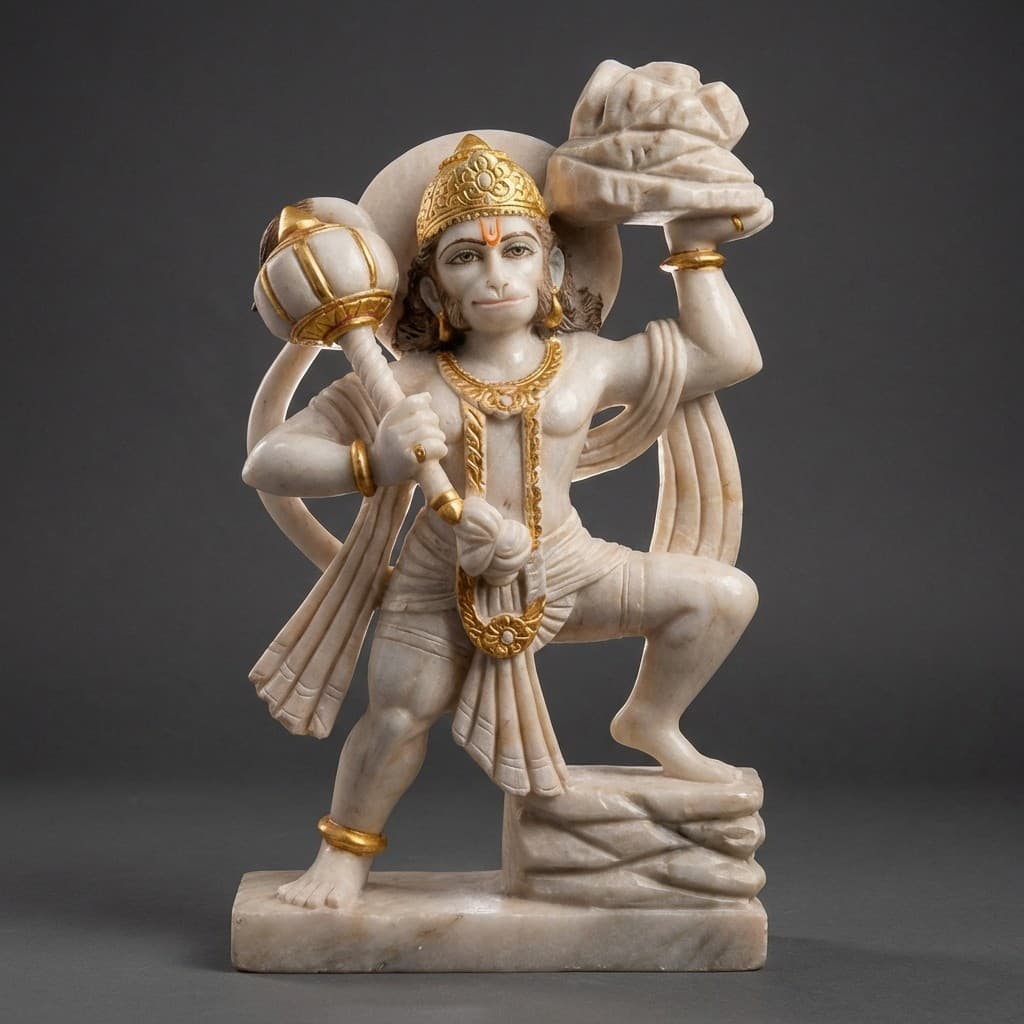 Exquisite Hand-Carved Standing Hanuman Stone Statue - hero-light