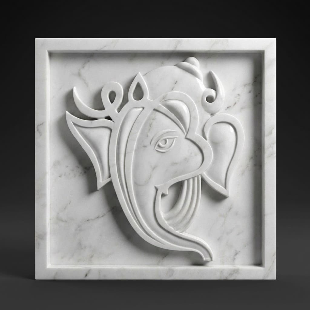 Hand-Carved Modern Abstract Lord Ganesha Stone Wall Mural - hero-light