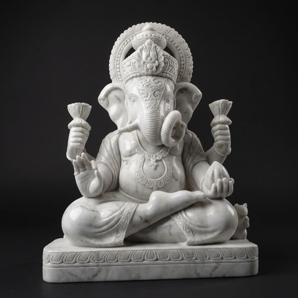Exquisite Hand-Carved Sitting Ganesha Stone Statue - hero-light