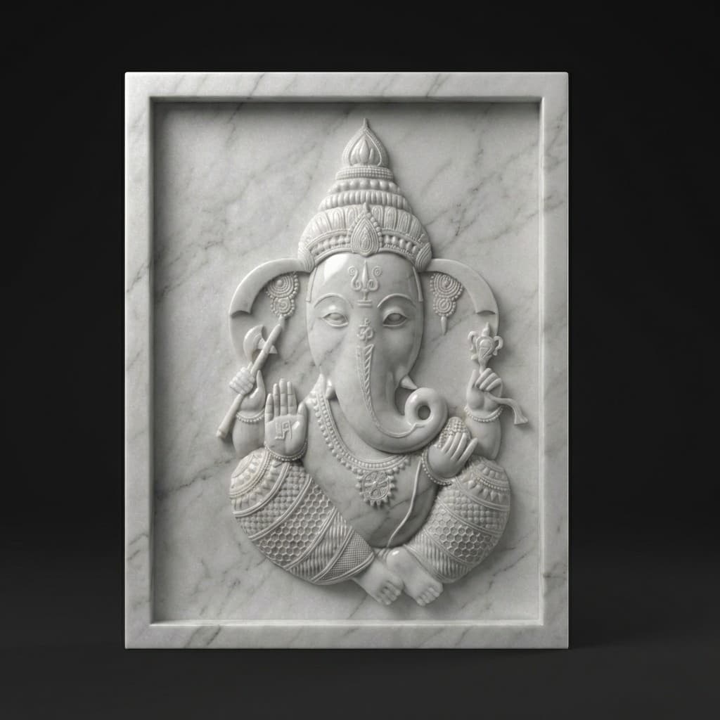 Lord Ganesha Hand-Carved Stone Wall Mural Artisan Sculpture - hero-light