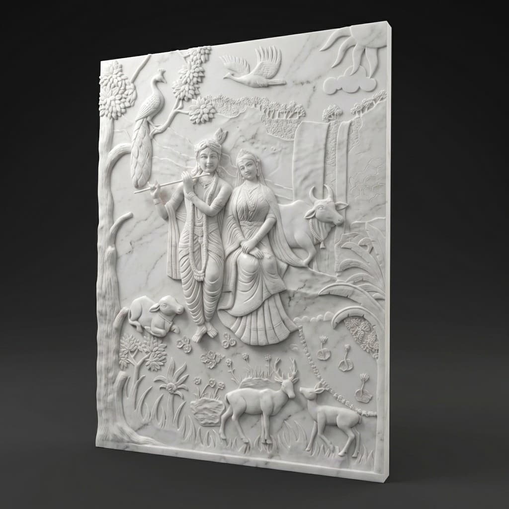 Hand-Carved Divine Radha Krishna Stone Wall Mural Relief - hero-light