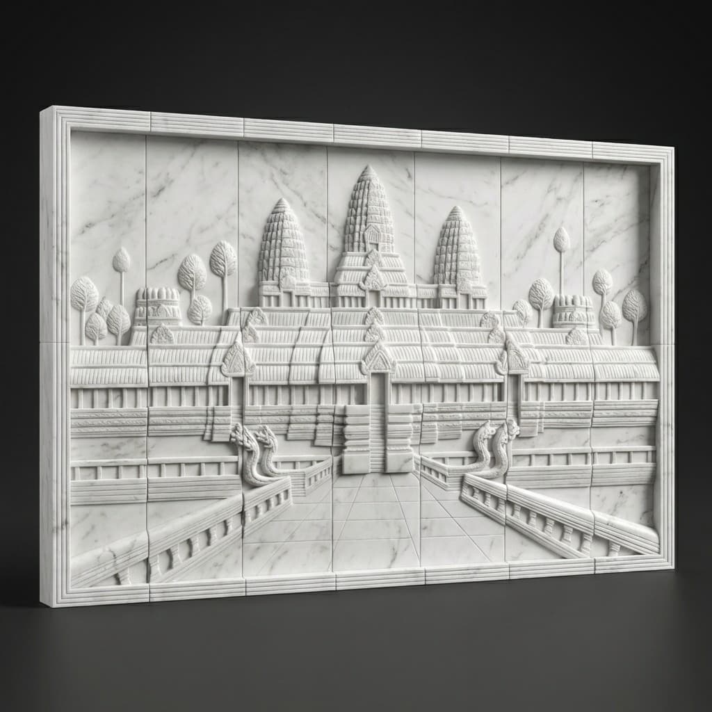 Hand-Carved Artisan Stone Temple Wall Mural - hero-light