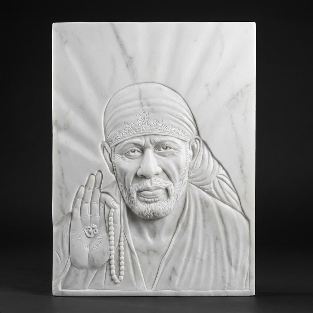 Divine Hand-Carved Sai Baba Stone Wall Hanging Mural - hero-light