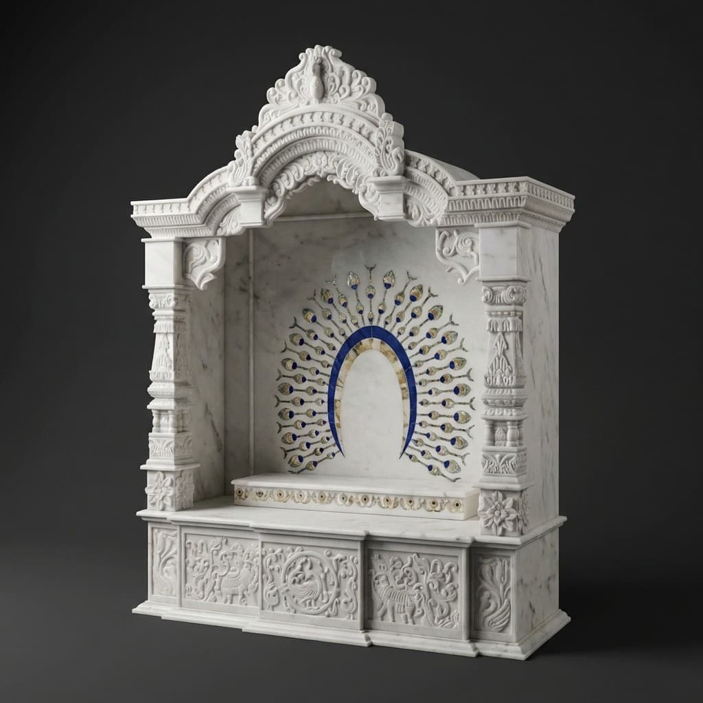 Exquisite Hand-Carved Traditional Stone Puja Mandir for Home - hero-light