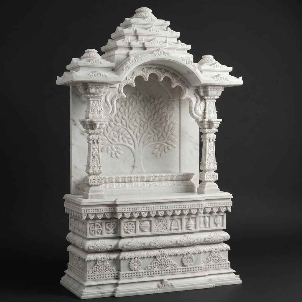 Exquisite Hand-Carved Artisan Stone Temple with Tree Motif - hero-light