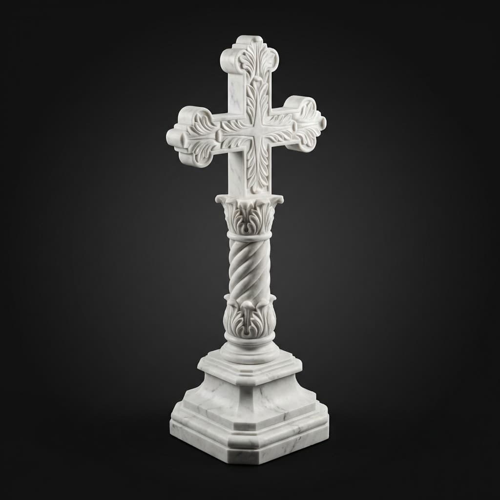 Hand-Carved Ornate Stone Cross with Pedestal - hero-light