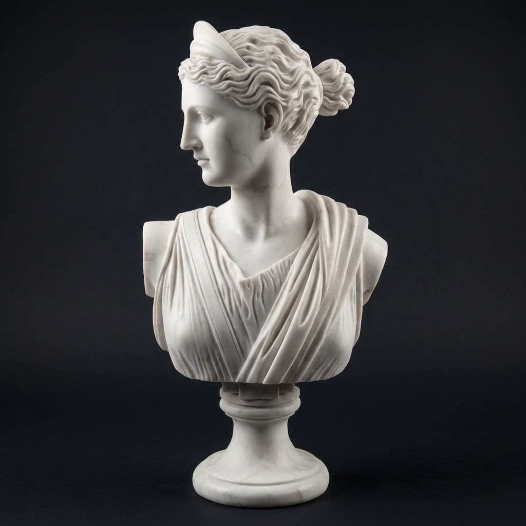 Elegant Hand-Carved Diana Goddess Stone Bust Sculpture - hero-light
