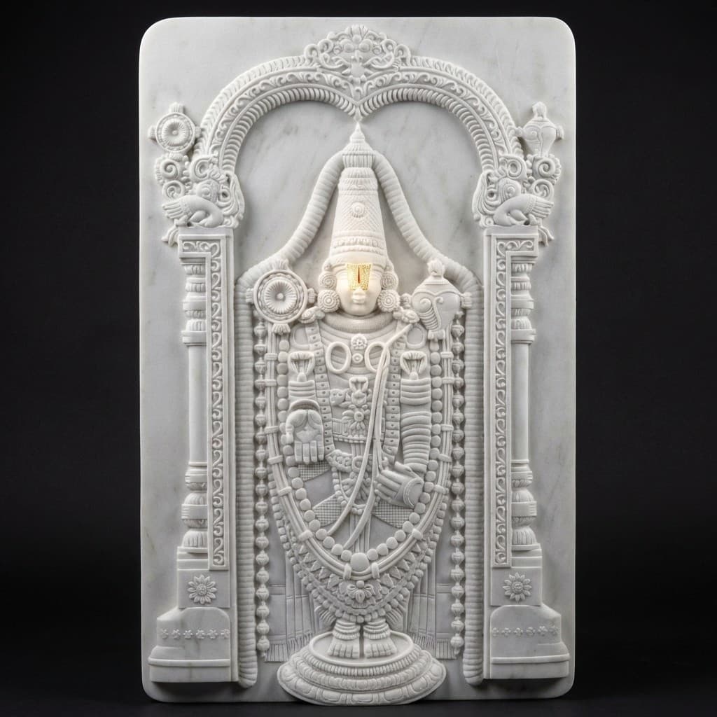 Exquisite Hand-Carved Lord Venkateshwara Divine Stone Mural - hero-light