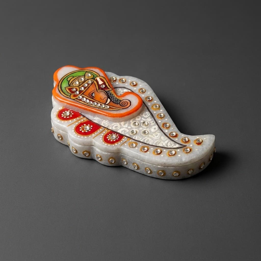 Handcrafted Ganesha Stone Leaf Chopra Pair with Artisan Kundan Work - hero-light