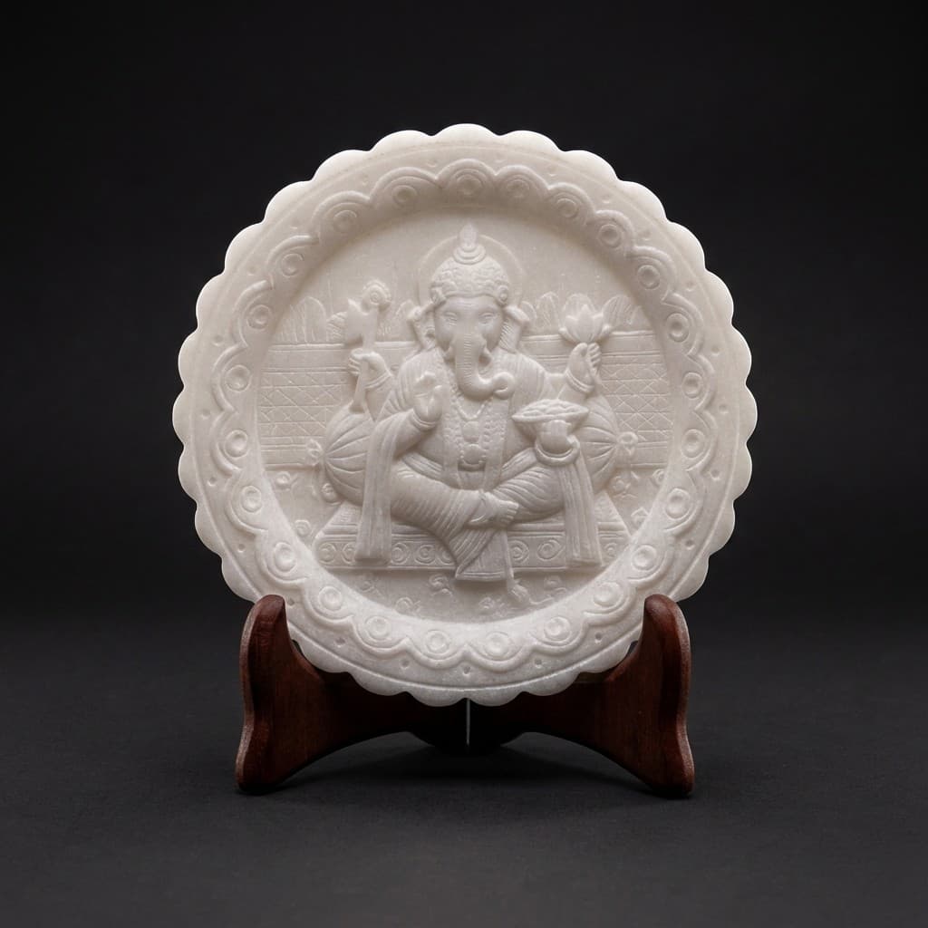 Handcrafted Lord Ganesha Stone Decorative Plate with Stand - hero-light
