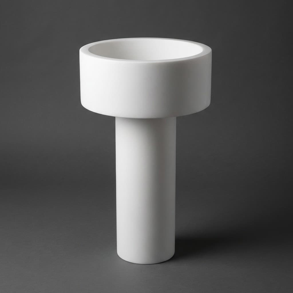 Artisan Hand-Carved Cylindrical Stone Pedestal Sink - hero-light