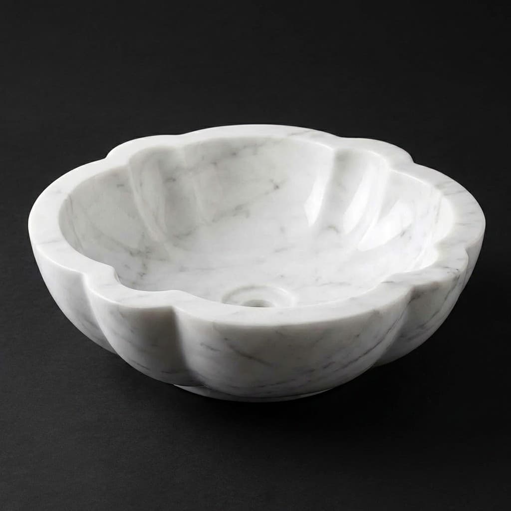 Exquisite Hand-Carved Floral Petal Stone Vessel Sink - hero-light