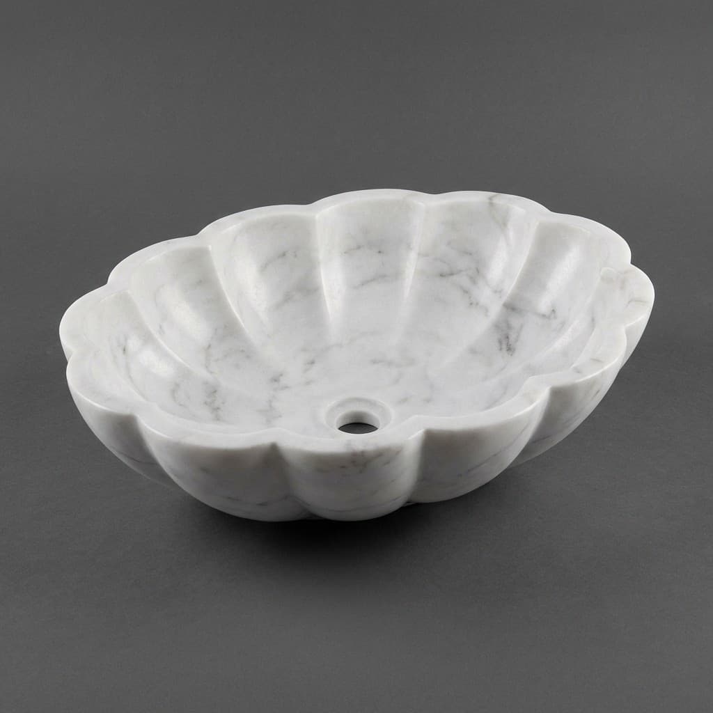 Artisanal Hand-Carved Scalloped Shell Stone Vessel Sink - hero-light