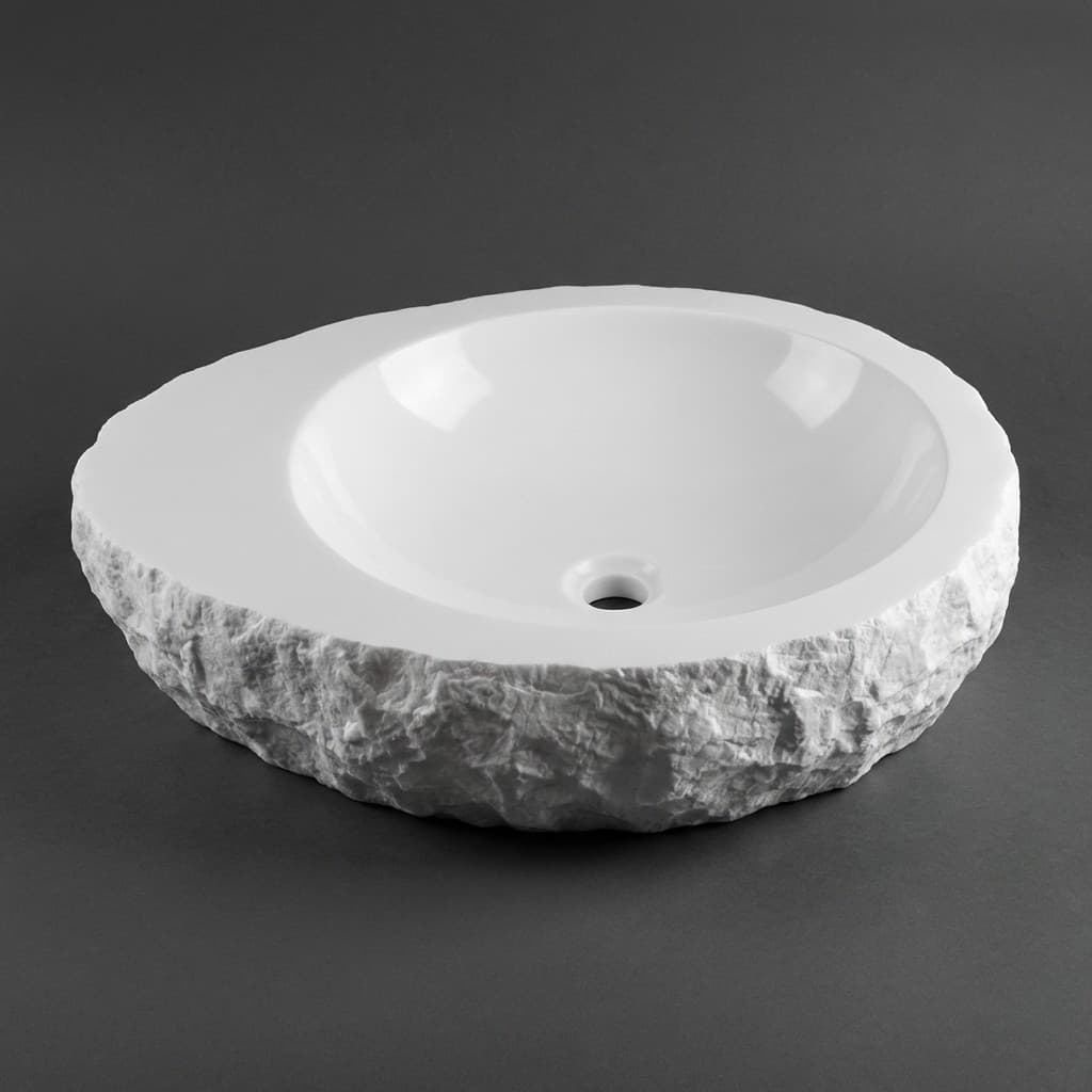 Artisan Handcrafted Stone Offset Vessel Sink with Rock-Face Edge - hero-light