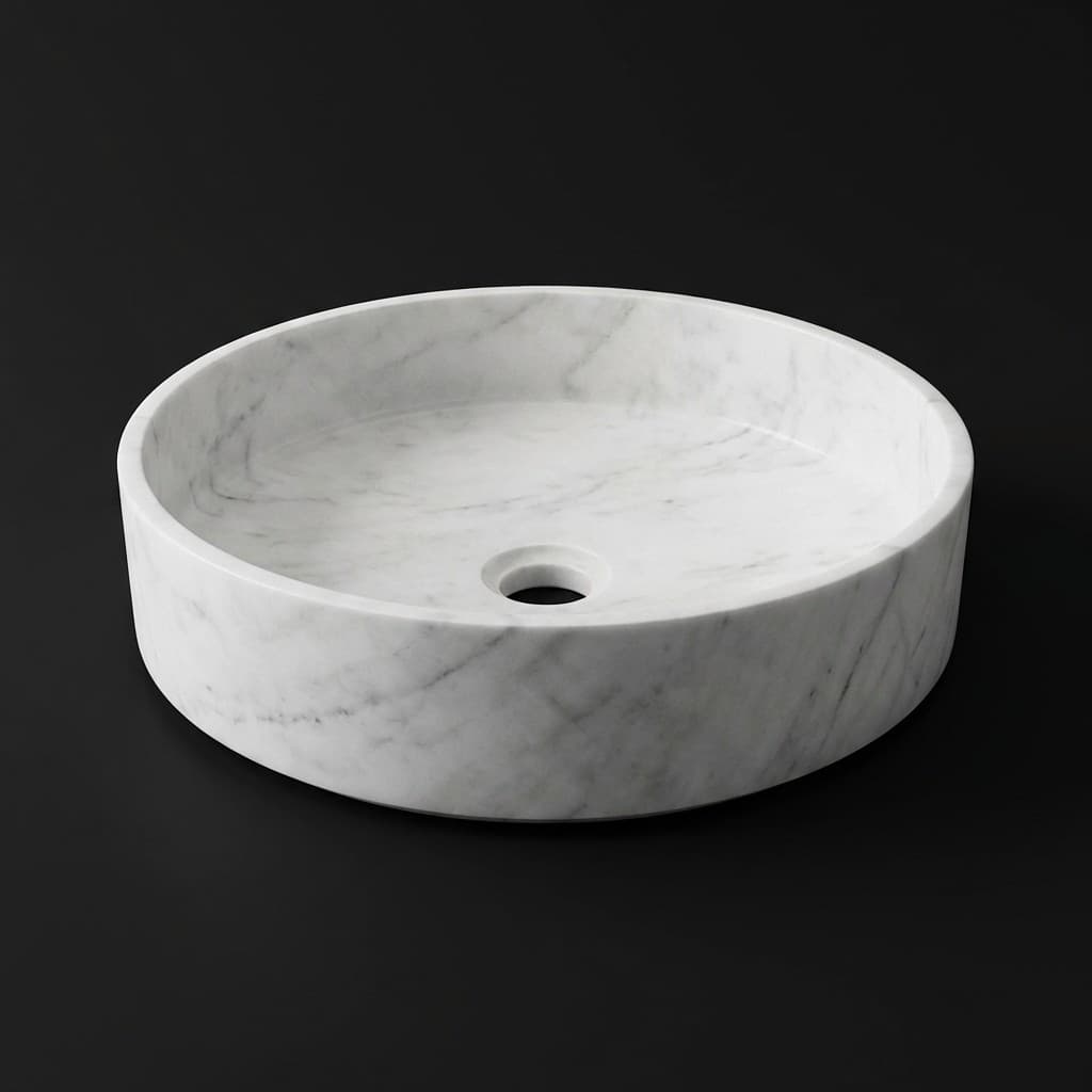Exquisite Artisan Hand-Carved Minimalist Round Stone Vessel Sink - hero-light