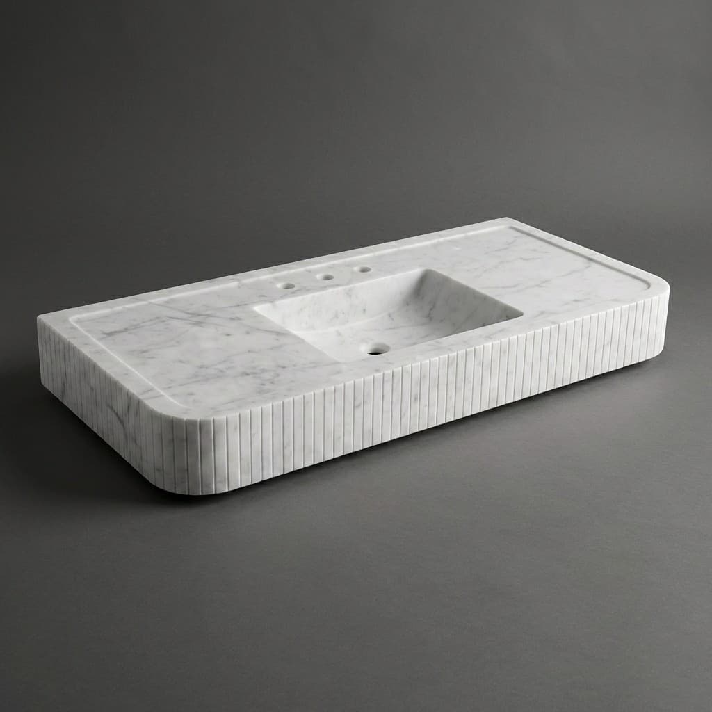 Exquisite Artisan Fluted Stone Vanity Sink with Integrated Basin - hero-light
