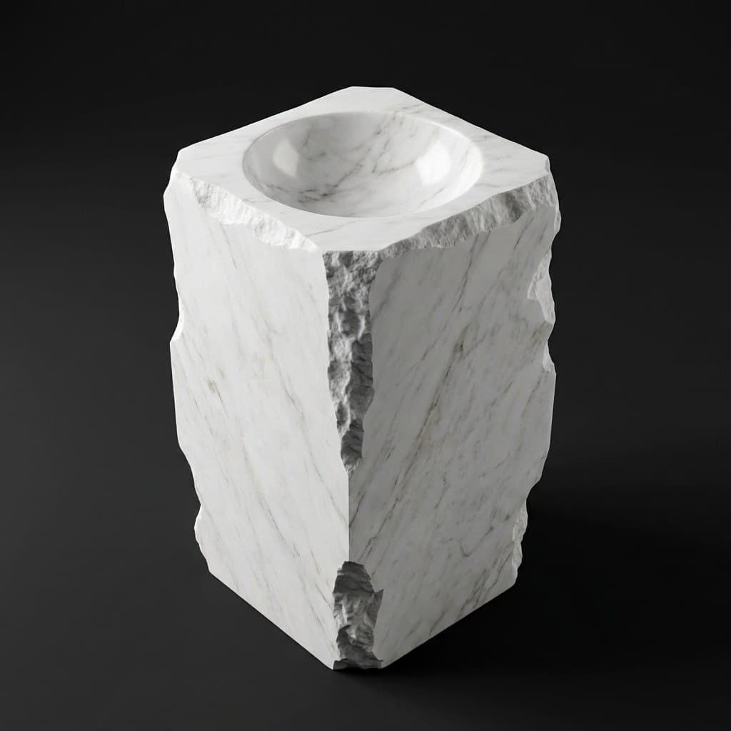 Artisan Hand-Carved Pedestal Stone Washbasin with Natural Chiseled Edge - hero-light