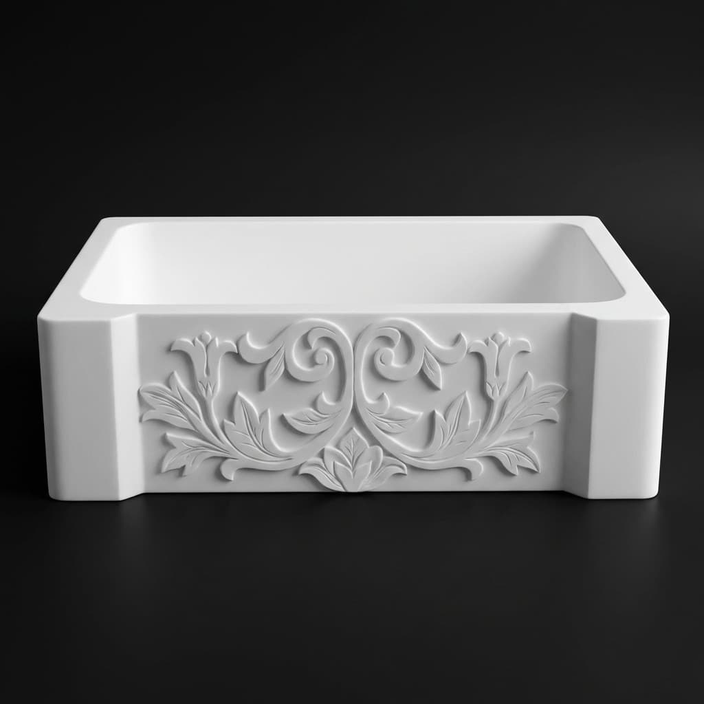 Hand-Carved Versailles Artisan Stone Farmhouse Sink - hero-light