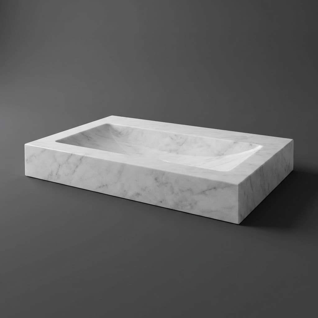 Hand-Carved Artisan Recessed Stone Sink Top - hero-light
