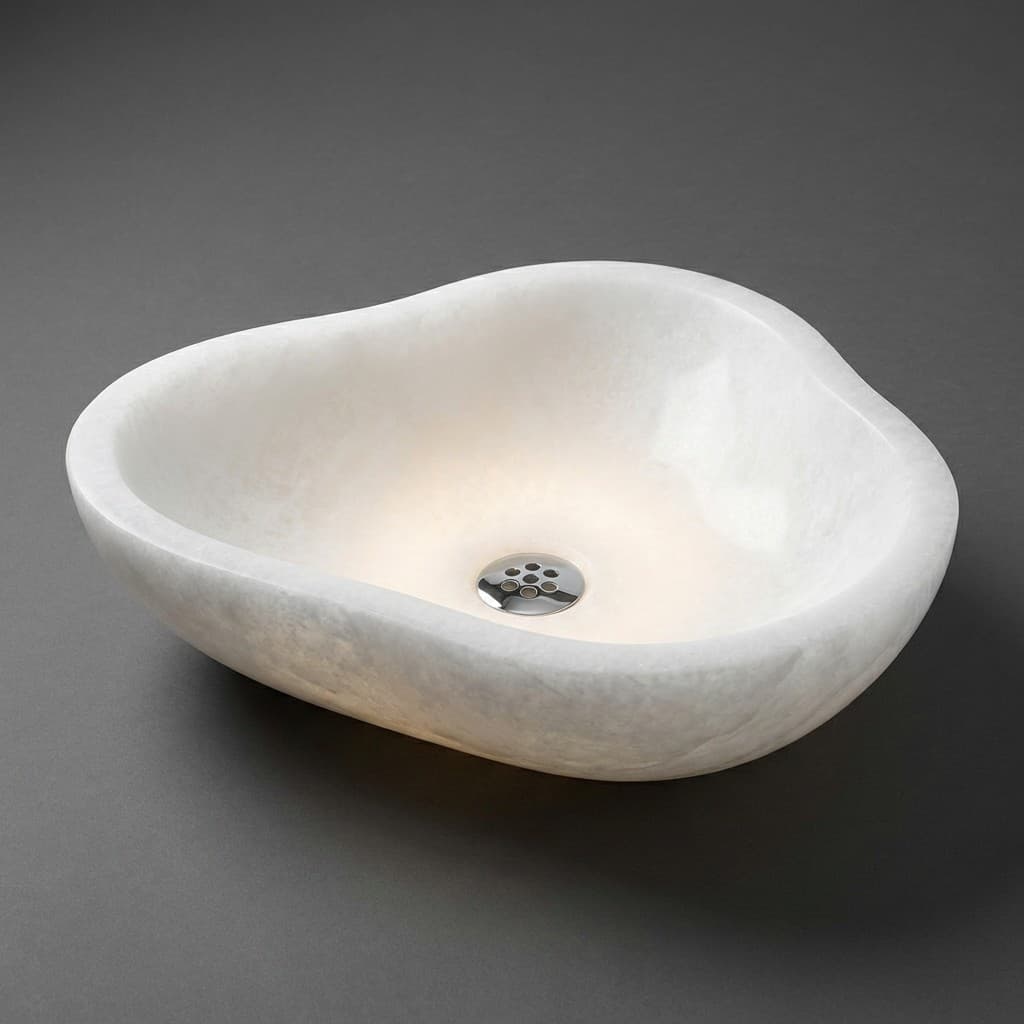 Artisan Hand-Carved Wabi Natural Stone Vessel Sink - hero-light