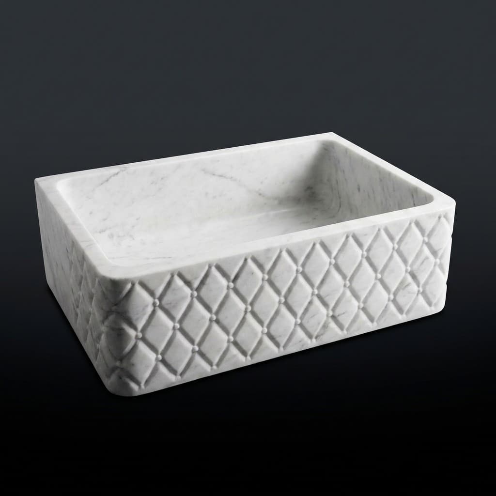 Hand-Carved Diamond Motif Stone Farmhouse Sink - hero-light