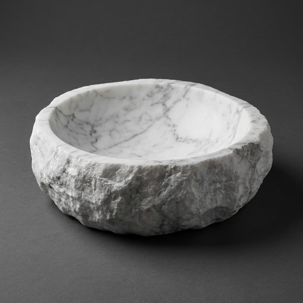 Artisan Hand-Carved Wabi-Sabi Stone Basin - hero-light