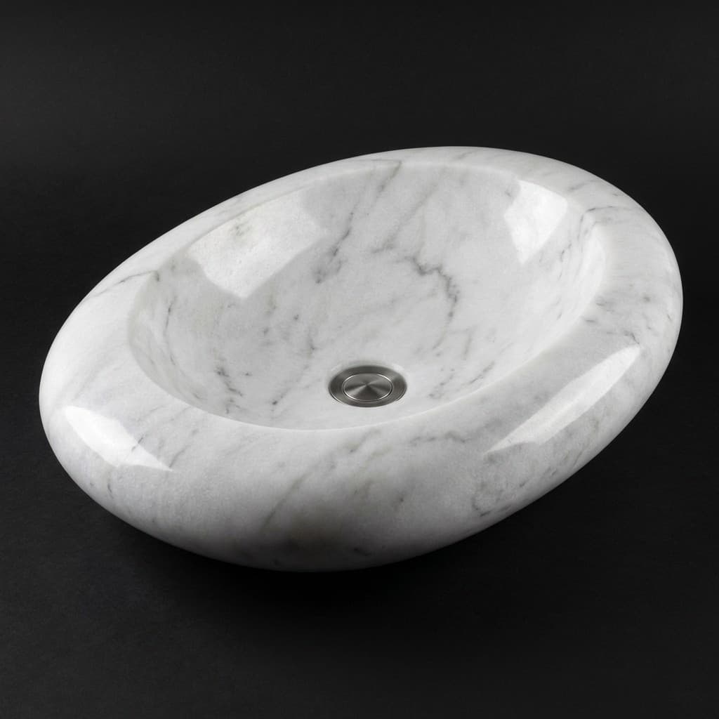Hand-Carved Artisan River Pebble Stone Vessel Sink - hero-light