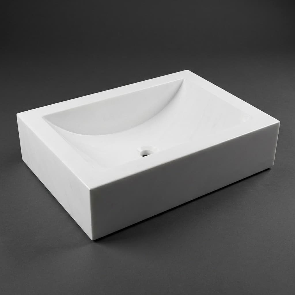 Modern Artisan Hand-Carved Square Edge Stone Vessel Sink