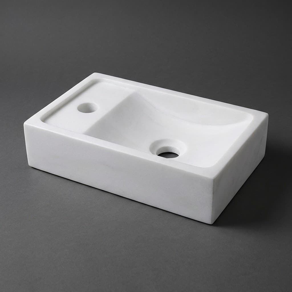 Artisan Rectangular Hand-Carved Stone Bathroom Sink - hero-light