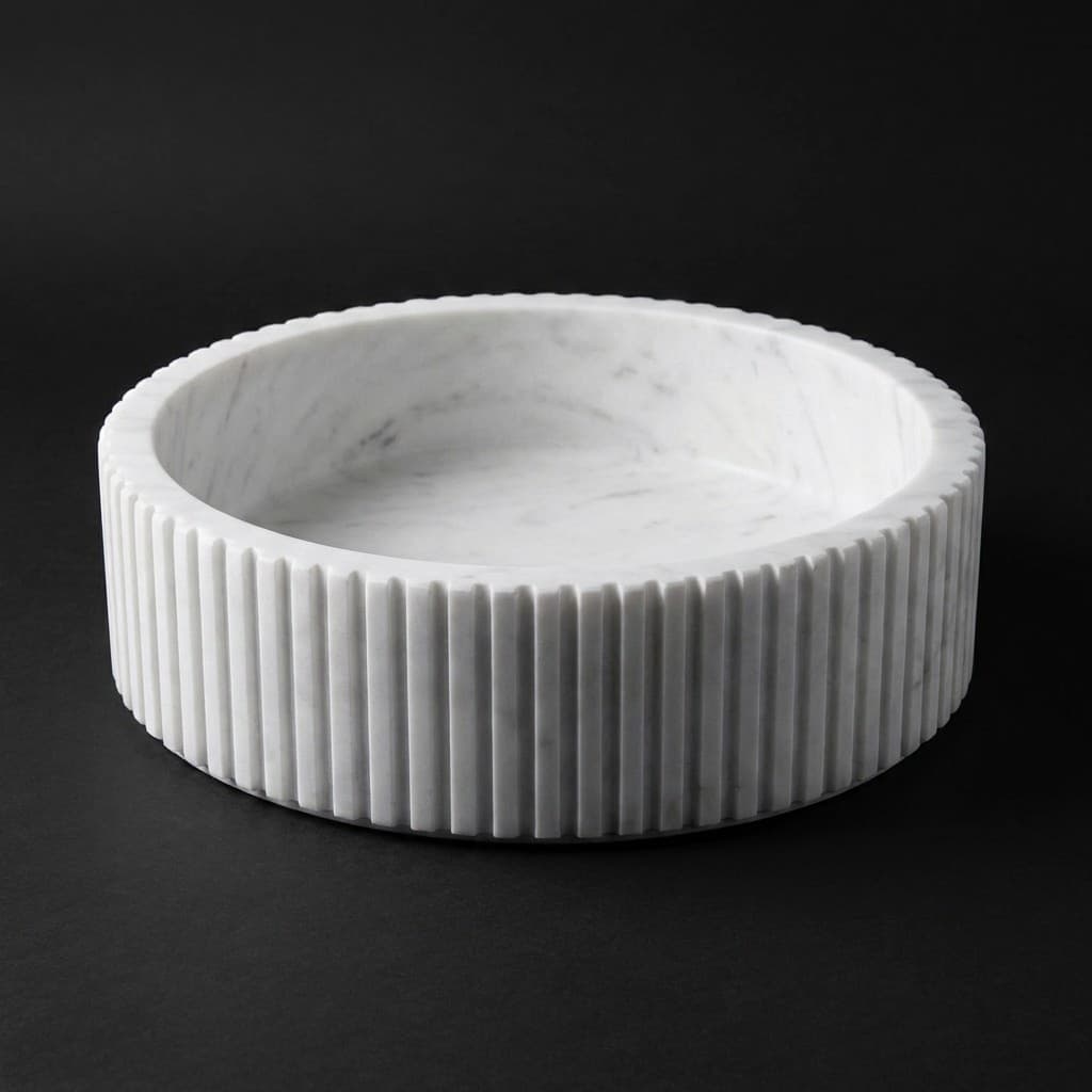 Exquisite Hand-Carved Fluted Stone Countertop Basin - hero-light