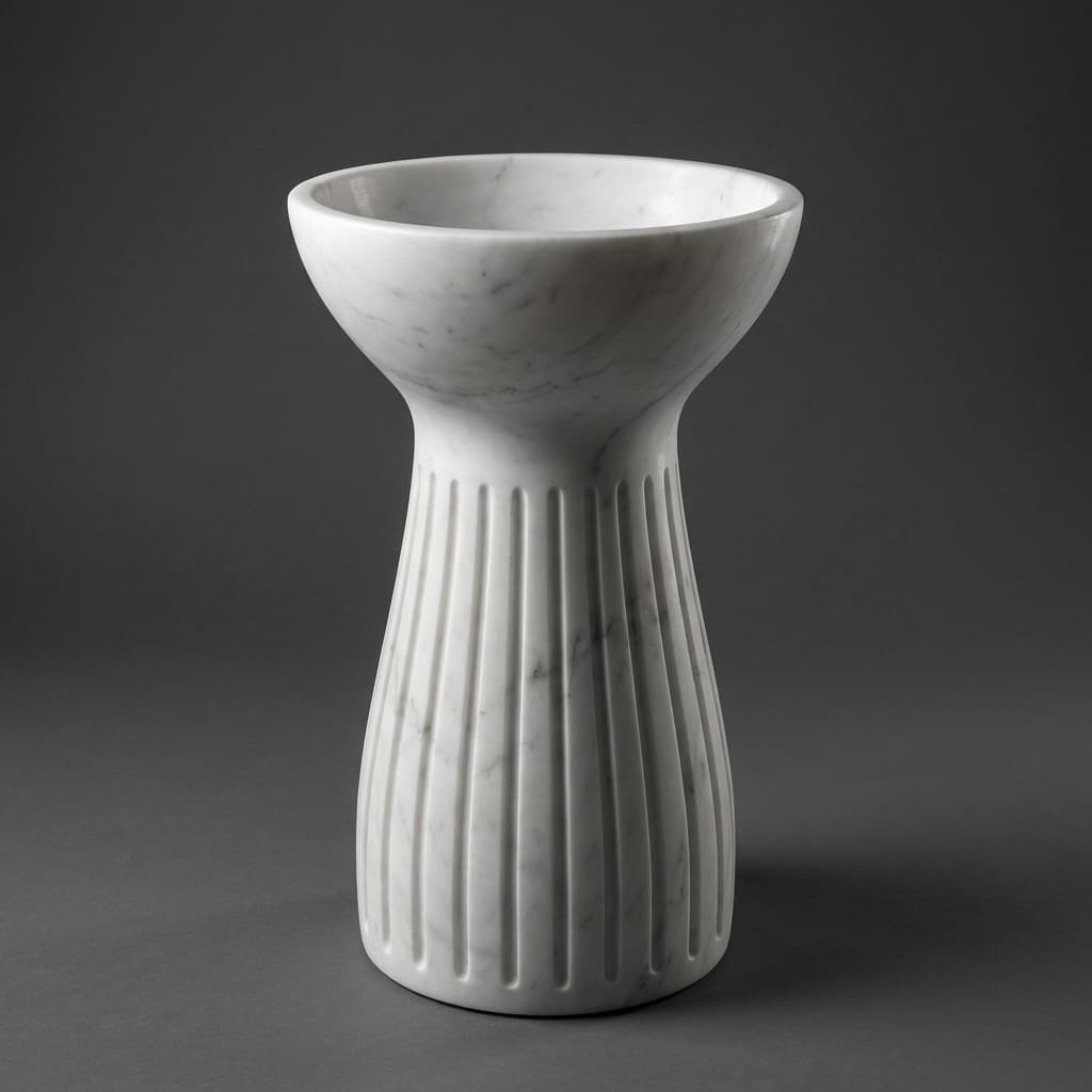 Exquisite Hand-Carved Fluted Pedestal Stone Washbasin - hero-light