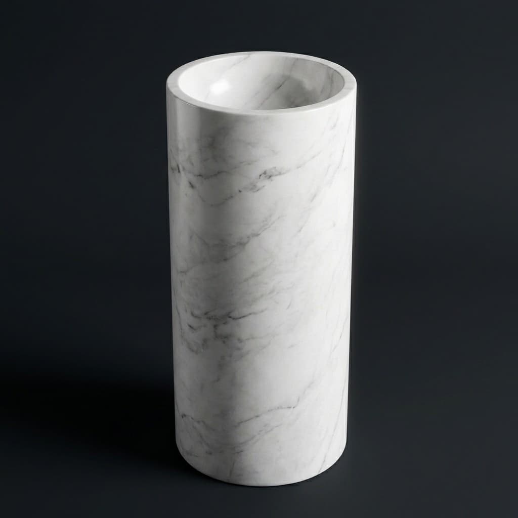 Artisan Hand-Carved Round Pedestal Stone Washbasin - hero-light