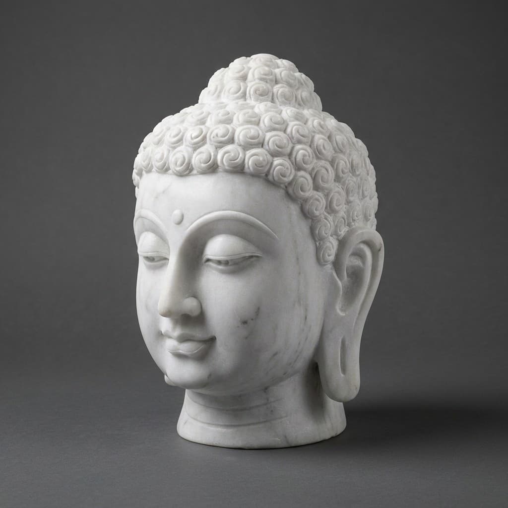 Hand-Carved Serene Buddha Head Artisan Stone Sculpture - hero-light