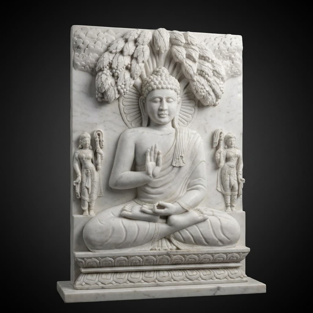 Artisan Hand-Carved 3D Buddha Stone Wall Relief Mural - hero-light