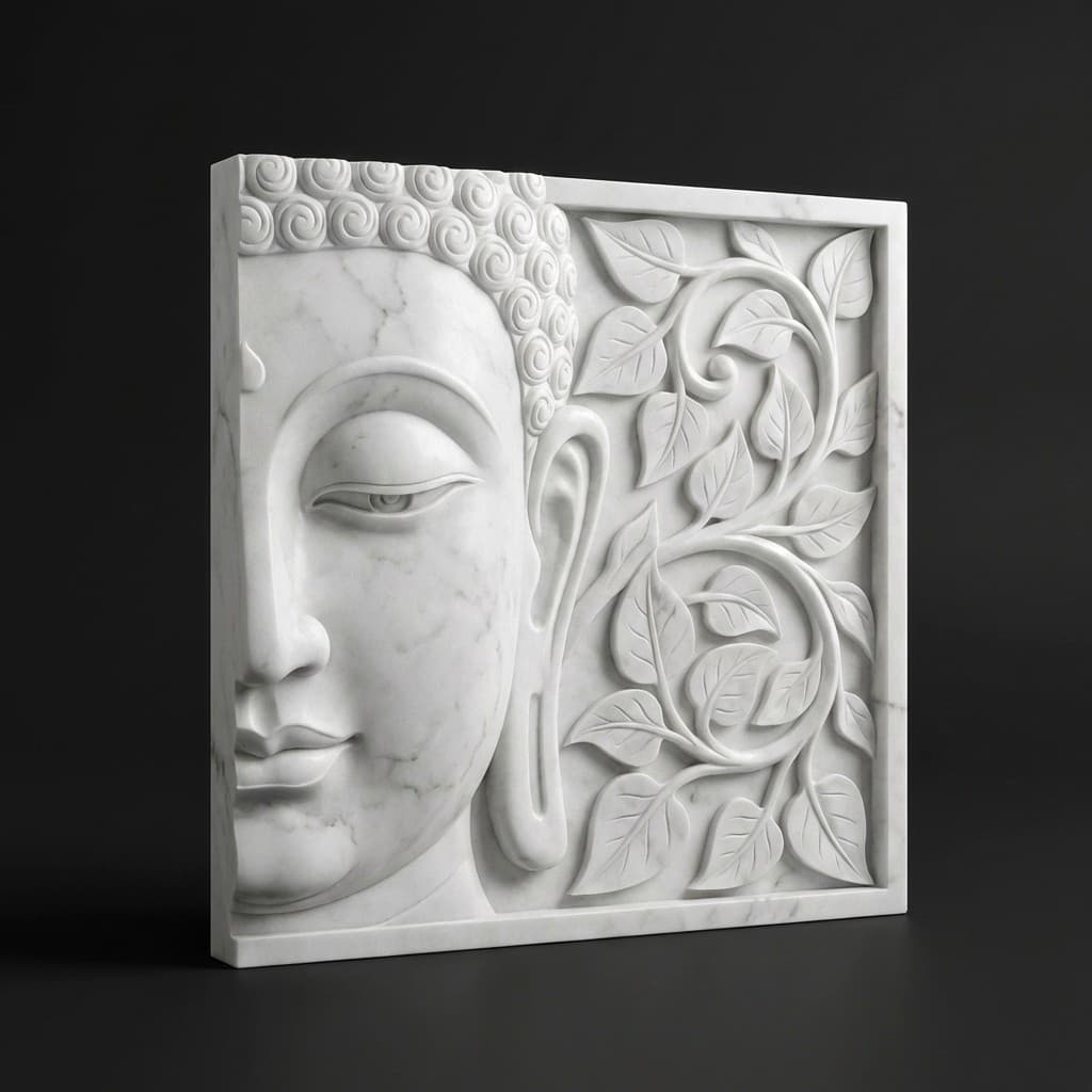 Artisan Hand-Carved Half Face Buddha Stone Wall Mural - hero-light