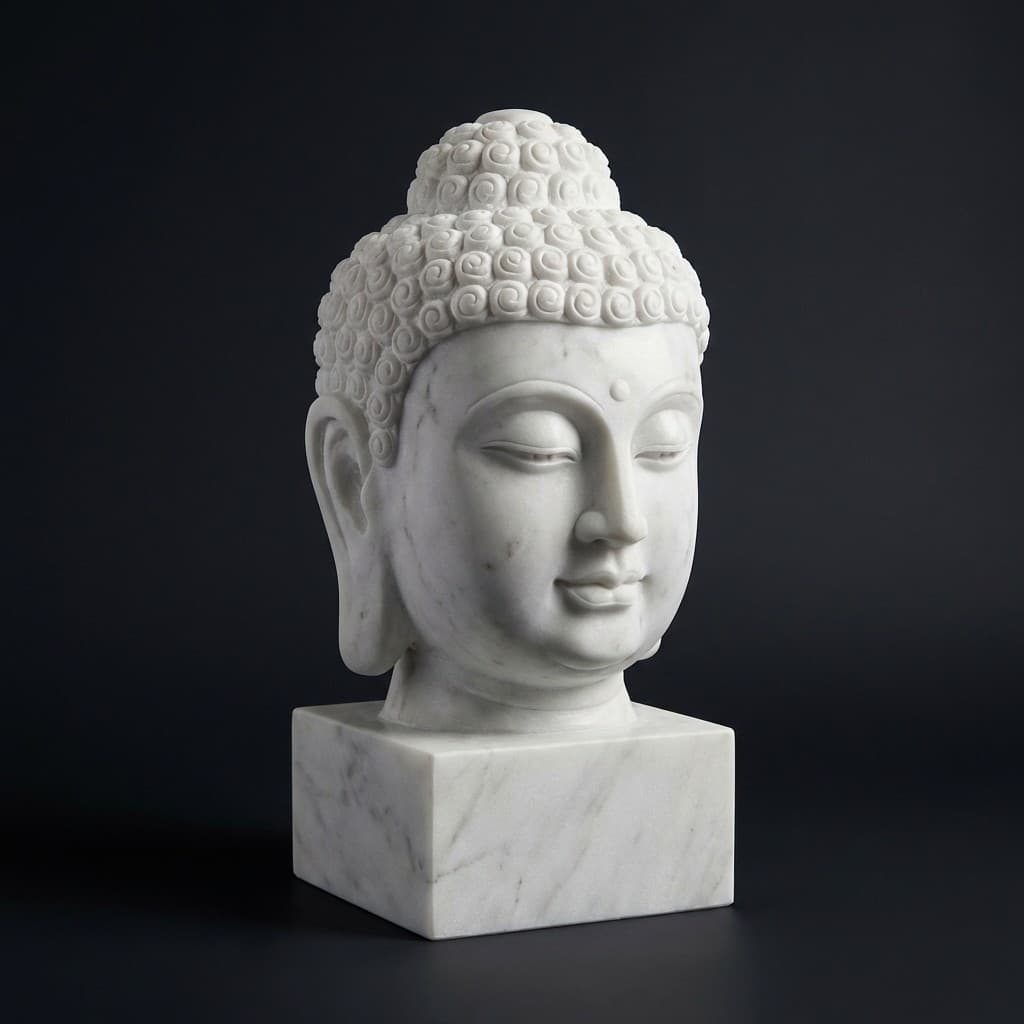 Exquisite Hand-Carved Serene Buddha Head Stone Sculpture - hero-light