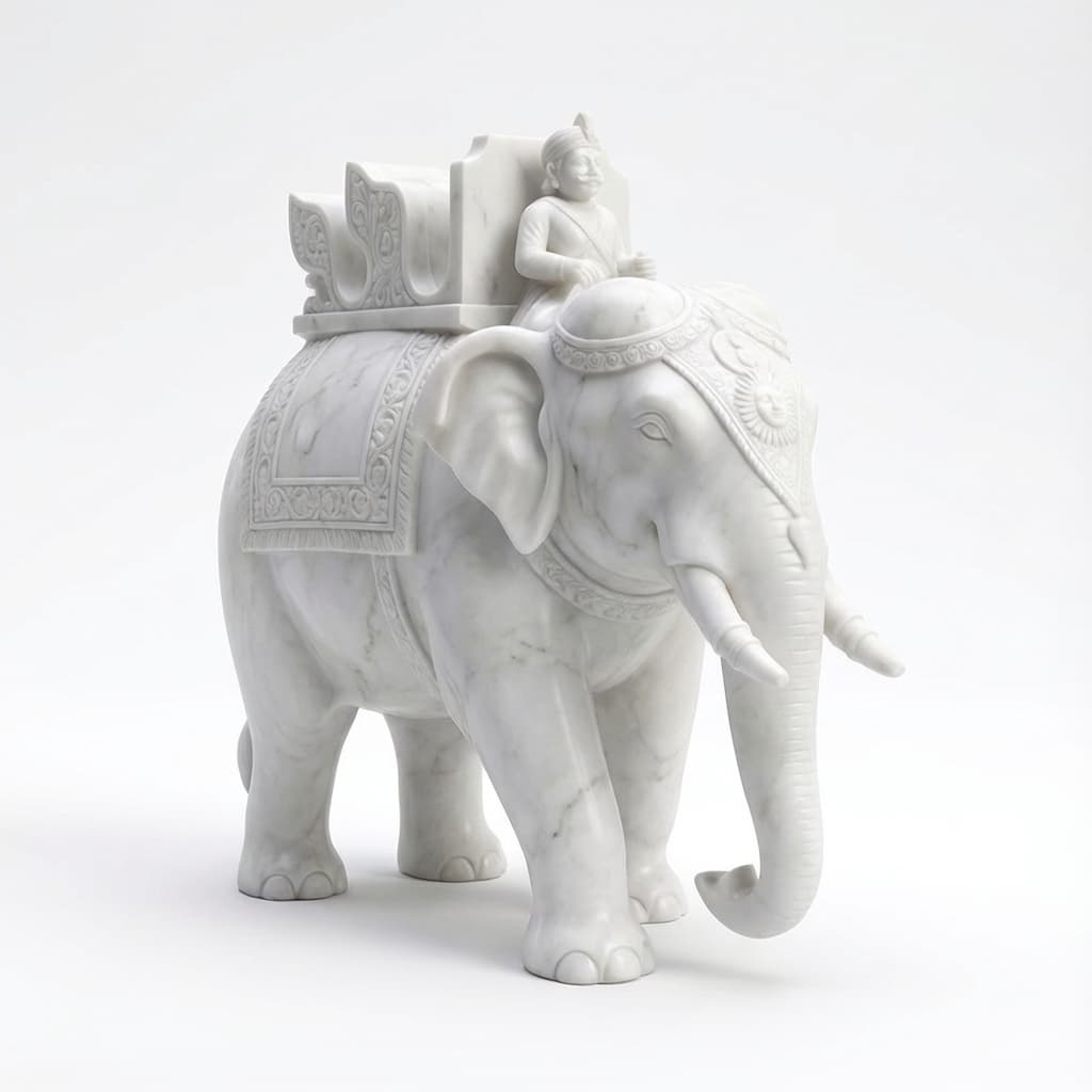 Majestic Hand-Carved Royal Elephant Stone Sculpture