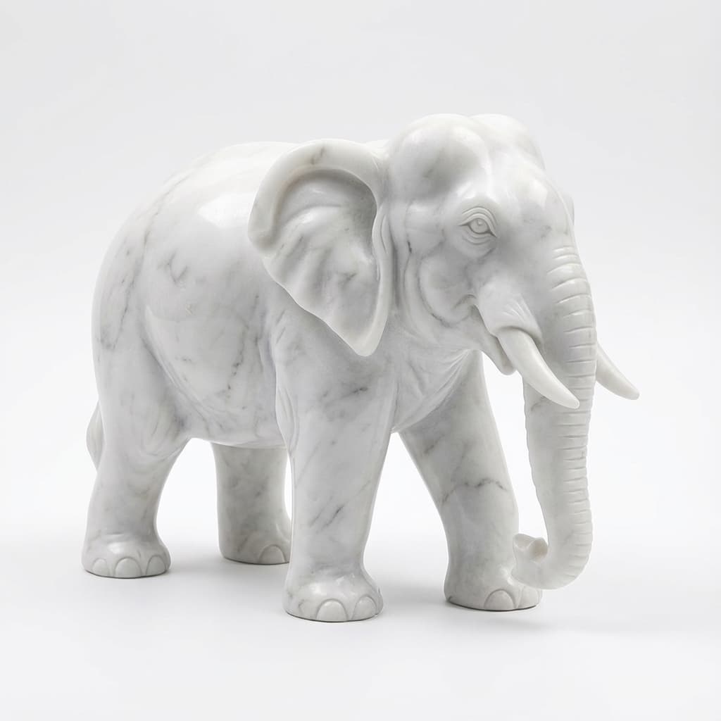 Artisan Hand-Carved Elephant Stone Statue