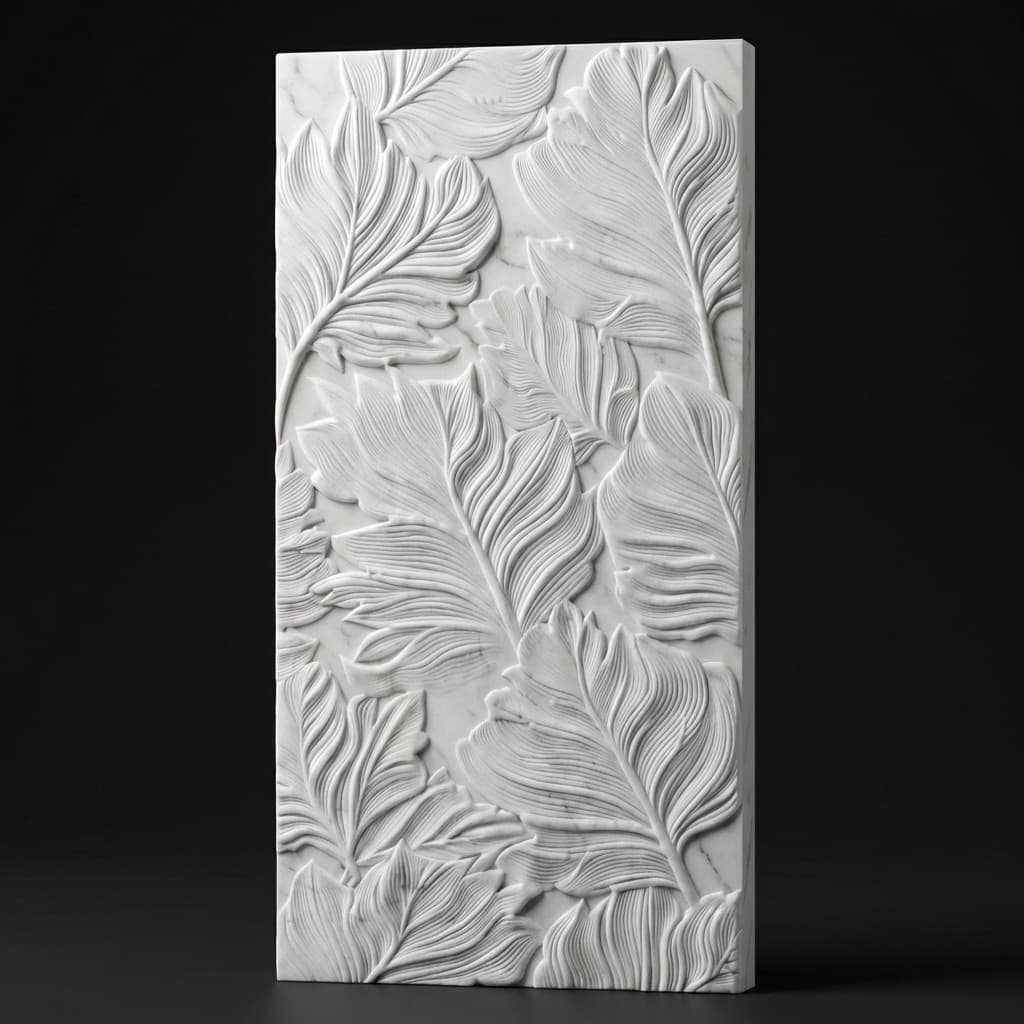 Artisan Hand-Carved 3D Leaf Motif Stone Wall Mural - hero-light